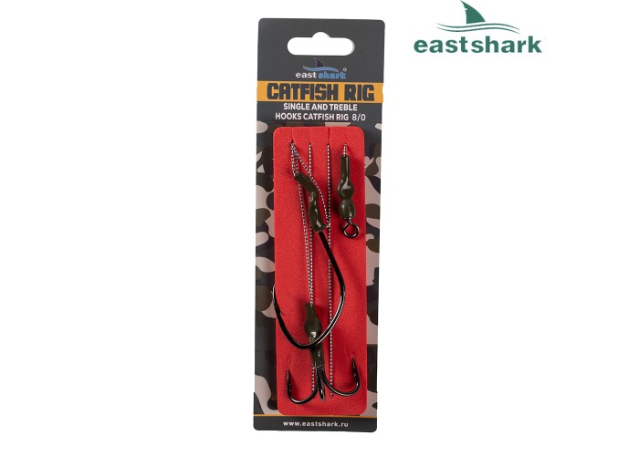 Оснастка на сома #06 2 крючка с тройником 6/0 80 см