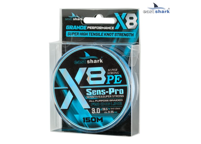 Шнур EastShark Sens-Pro X8 150м 0,25мм #3.0 голубой