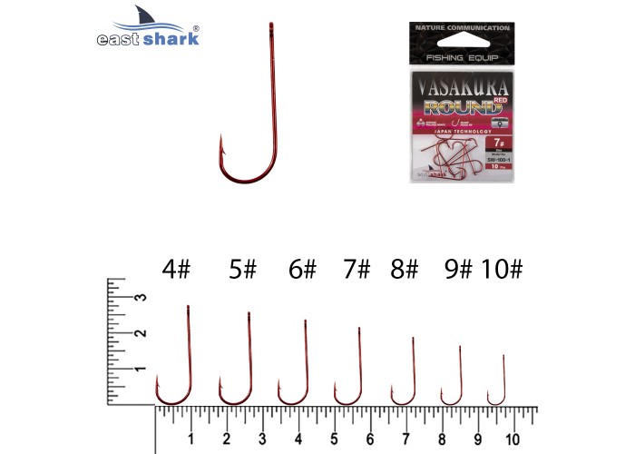 Крючки NEW EastShark Vasakura Round RED № 6 (уп/10 шт)